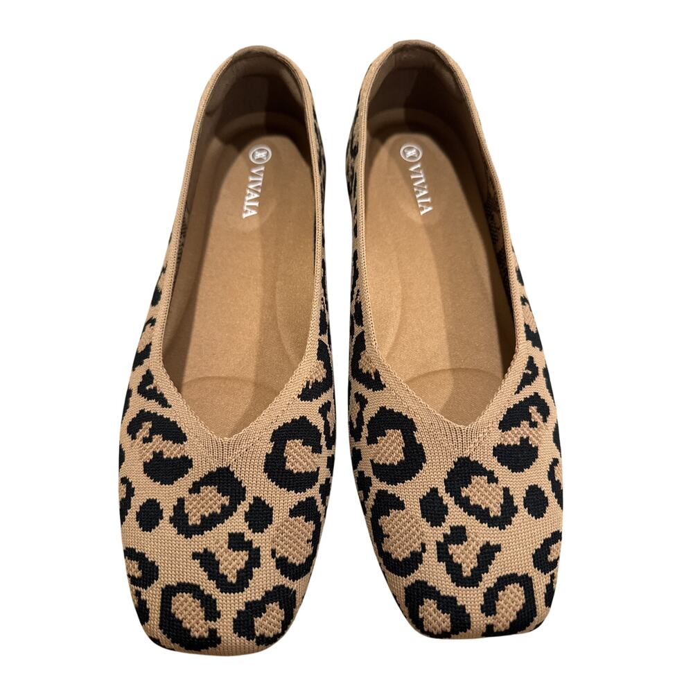 Vivaia Margot 2.0 Leopard Knit Flats EU 38 US 7.5 Square Toe Washable Comfort
